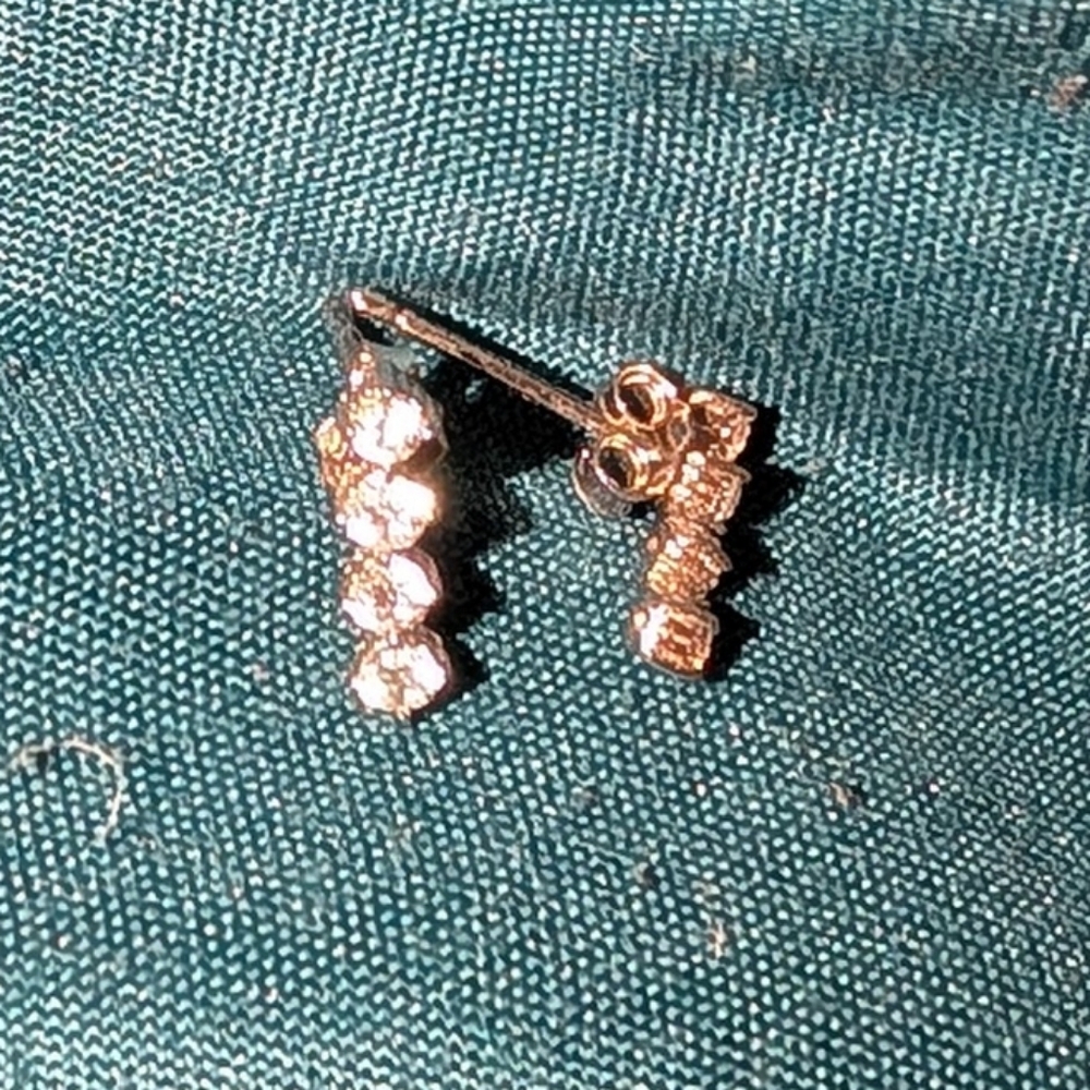 Sterling Silver Cubic Zirconia Linear Stud Earrings - 3-Stone